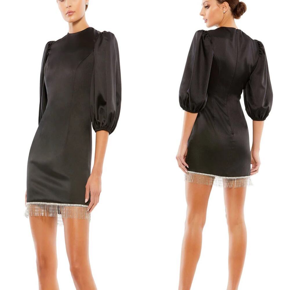 Mac Duggal 266720 Satin Cocktail Mini Dress Beaded Trim Womens Sz 0 NWT $348